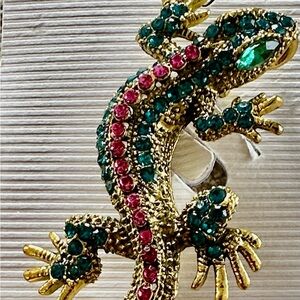 Gold and Pink Lizard Brooch
